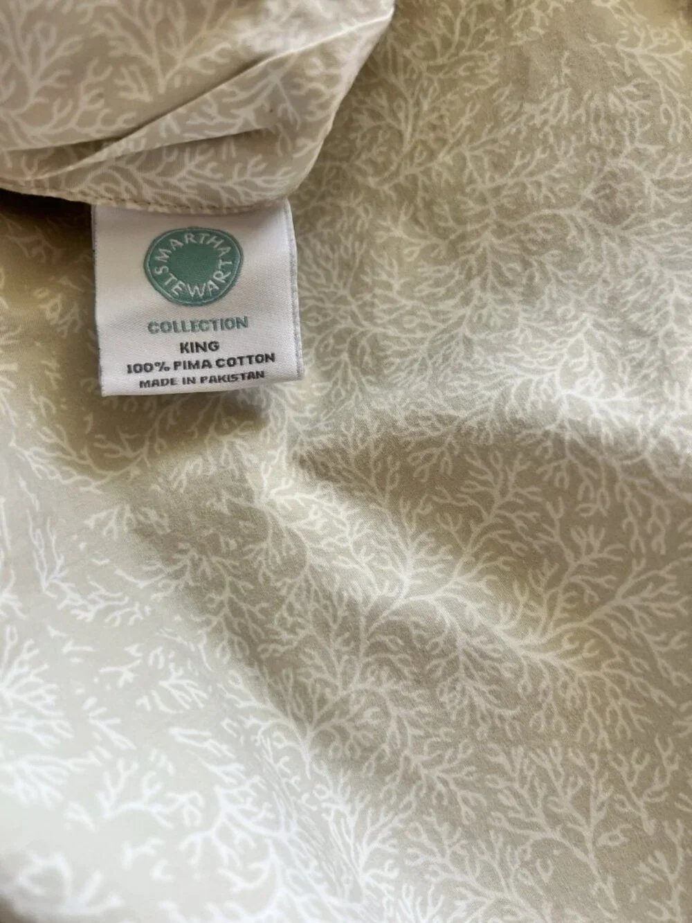 Martha Stewart KING Duvet Cover 100% PIMA Cotton Tan White Botanical Bedding